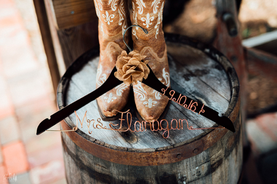 brown boots for fall wedding in country barn