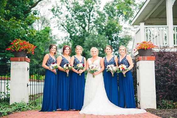 royal blue bridesmaid dresses for summer wedding in country barn
