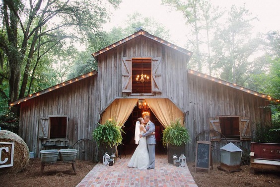 wedding venue for coral and gray wedding in country barn
