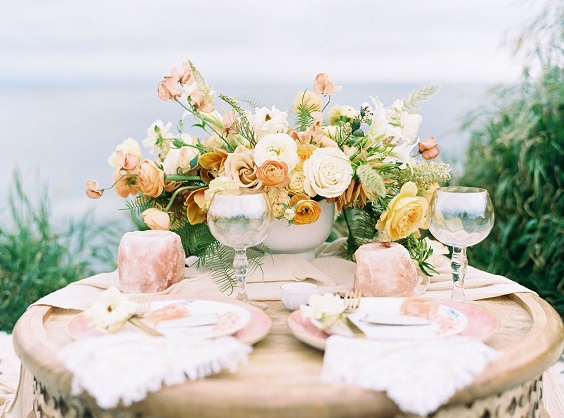 blush and orange wedding table setting with orange flowers for blush and orange simple beach wedding