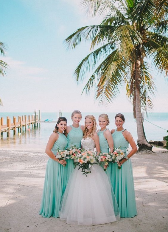 aqua bridesmaid dresses for beach wedding