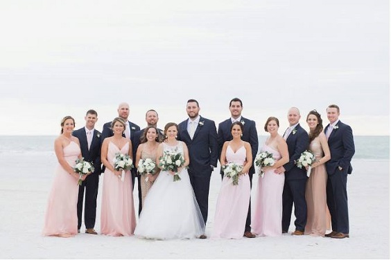 blush bridesmaid dresses and navy blue groomsmen attires for navy blue and blush simple beach wedding