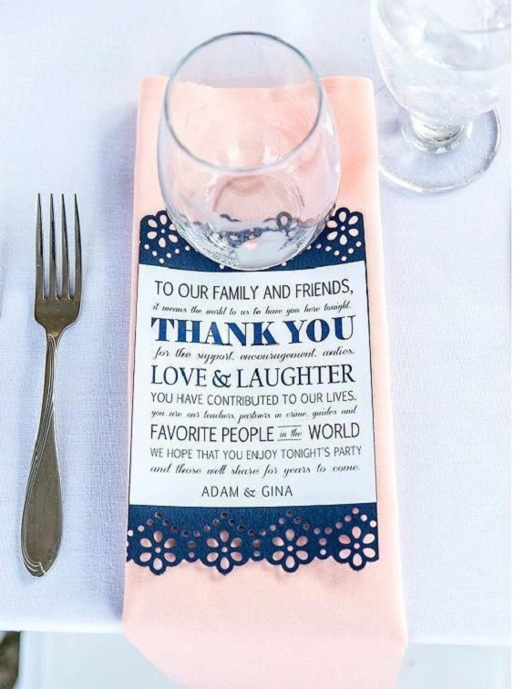 navy blue wedding table thank you notes and blush napkins for navy blue and blush simple beach wedding