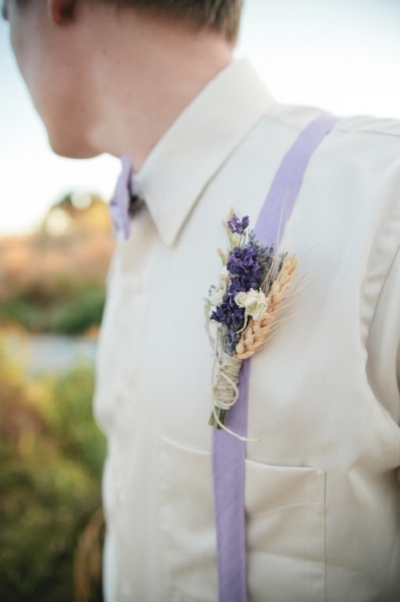 lavender and wheat boutonniere for rustic outdoor wedding colors lavender and wheat