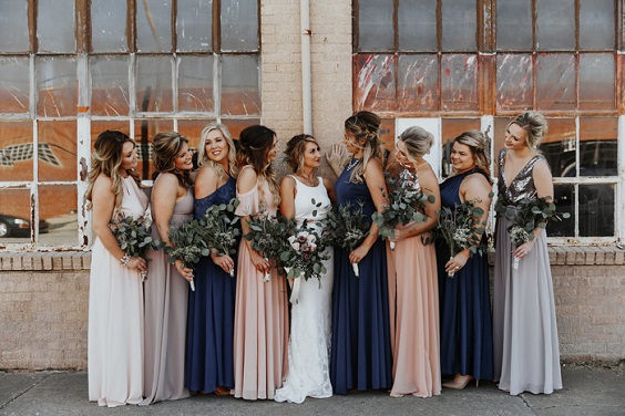 navy blue and grey bridesmaid dresses