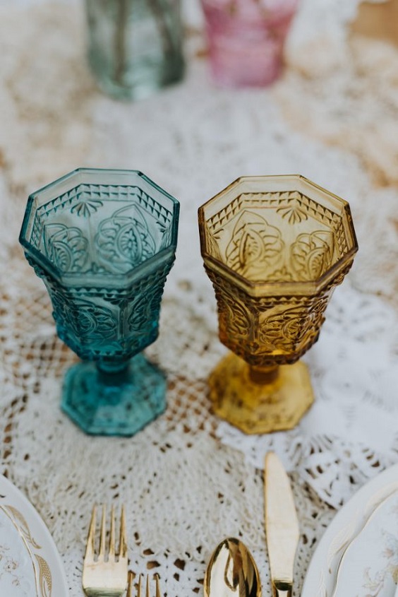 teal and mustard glasses for rustic outdoor wedding colors teal and mustard