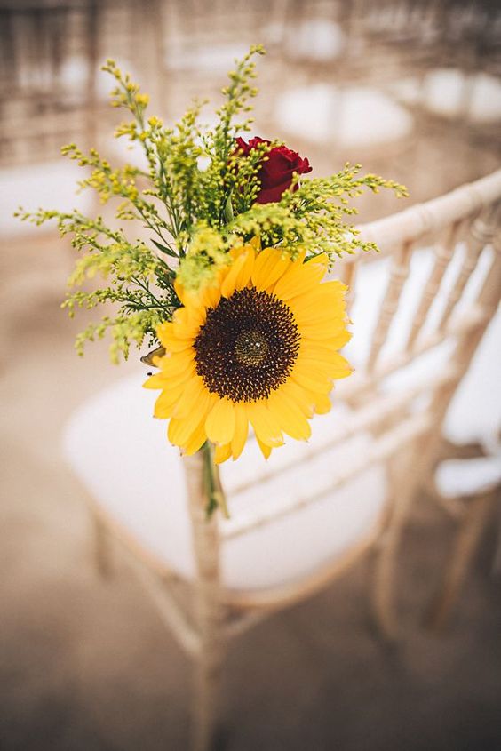 wedding chair decoration with sunflower and red roses for sunflower and rose wedding sunflower and red rose