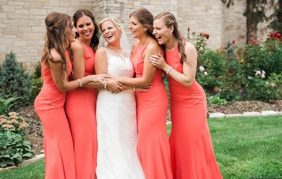 pink bridesmaid dresses white bridal gown for sunflower and rose wedding sunflower and pink rose