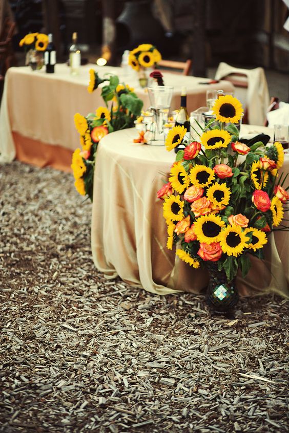 peach roses sunflower wedding decoration in wedding venue for sunflower and rose wedding sunflower and peach rose