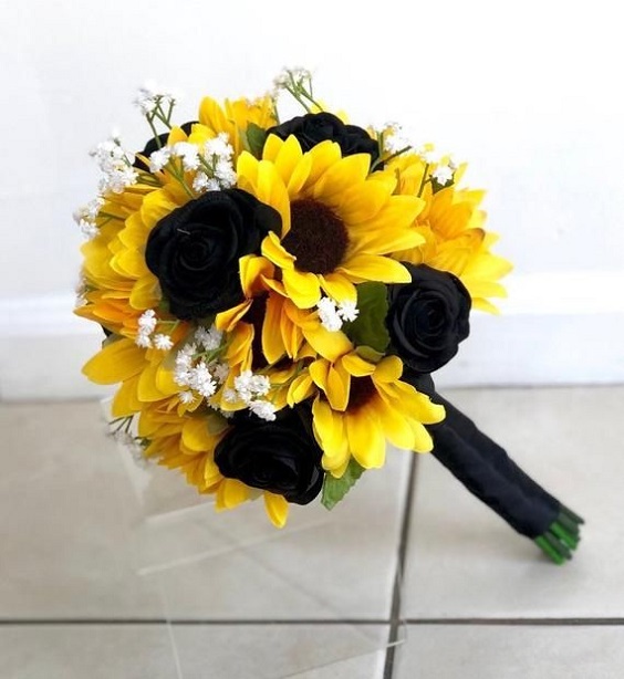 black rose and sunflower bridal bouquet for sunflower and rose wedding sunflower and black rose