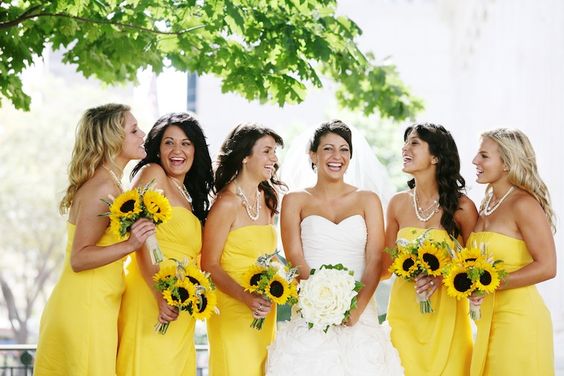 white bridal gown yellow bridesmaid dresses sunflower bouquet for sunflower and rose wedding sunflower and white rose