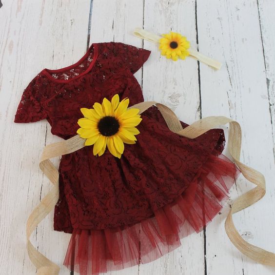 burgundy flower girl dresses with sunflower sash for sunflower and rose wedding sunflower and burgundy rose