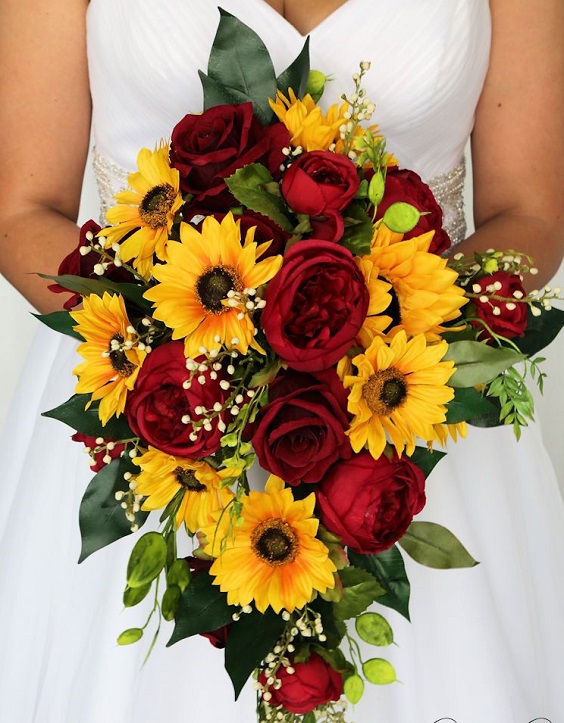 burgundy rose and sunflower bridal bouquets for sunflower and rose wedding sunflower and burgundy rose