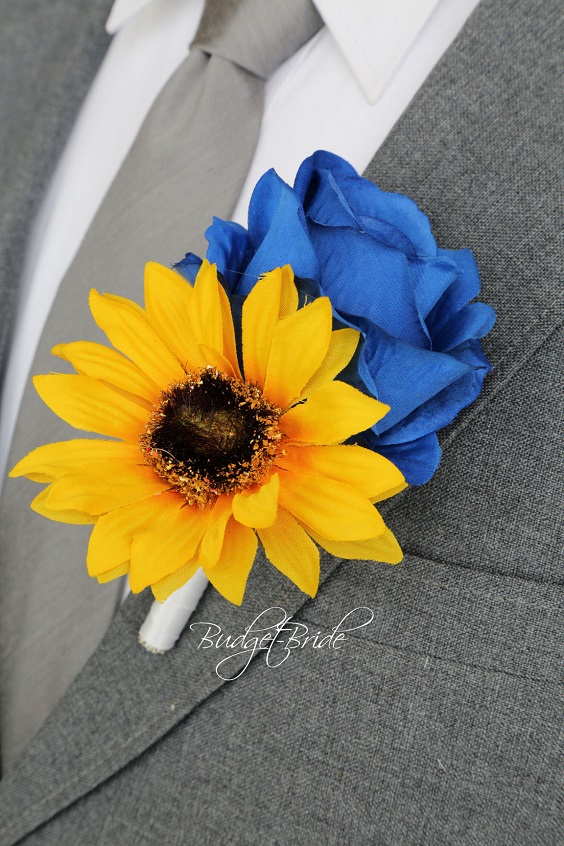 royal blue rose and sunflower men boutonniere for sunflower and rose wedding sunflower and royal blue rose