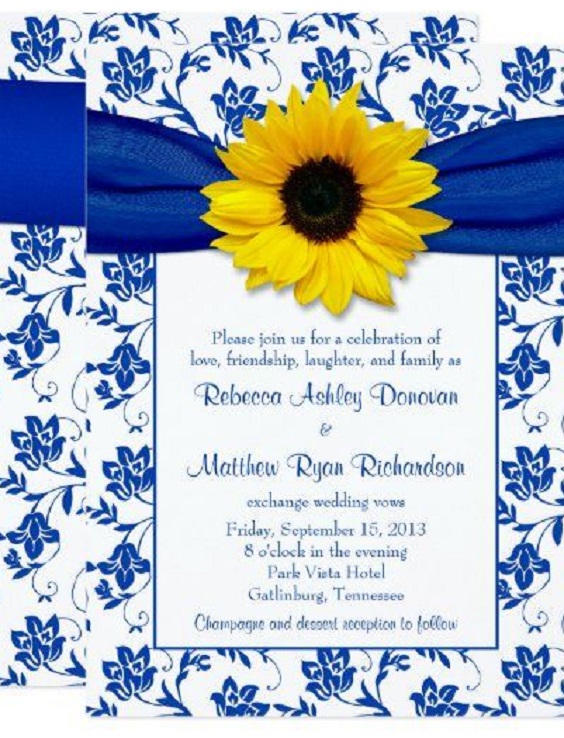 royal blue rose wedding invite with sunflower for sunflower and rose wedding sunflower and royal blue rose