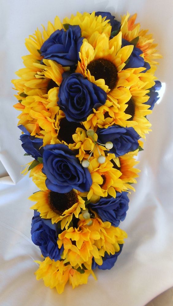royal blue roses and sunflower wedding bouquets for sunflower and rose wedding sunflower and royal blue rose