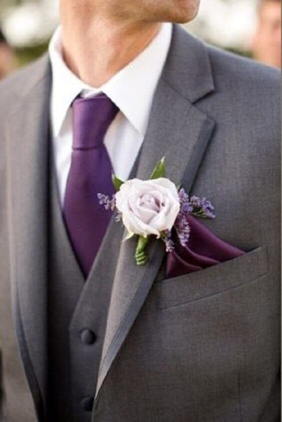 wedding purple groomsmen necktie and boutonniere for purple and lavender country chic wedding
