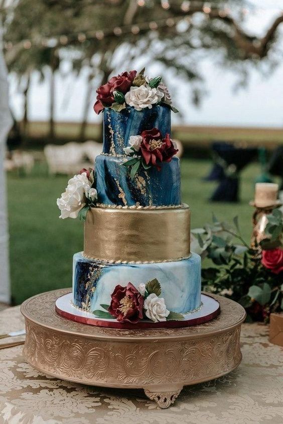 dark teal wedding cake with wine flowers decorations for wine and dark teal country chic wedding