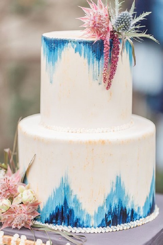 blue and blush wedding cake for blue blush boho chic wedding