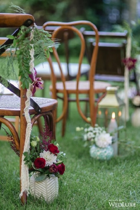 red chair decoration for lavender red boho chic wedding