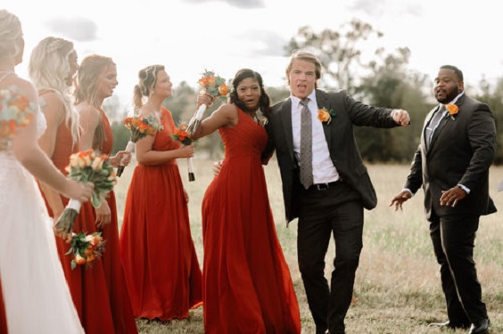 Black and orange bridesmaid deals dresses