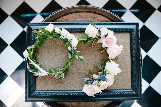 blush and blue wrist flowers for blush blue outdoor october wedding