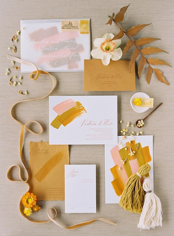 yellow and blush invitations for yellow blush outdoor october wedding