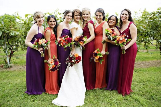 purple orange burgundy bridesmaid dresses bouquets for purple orange burgundy outdoor october wedding