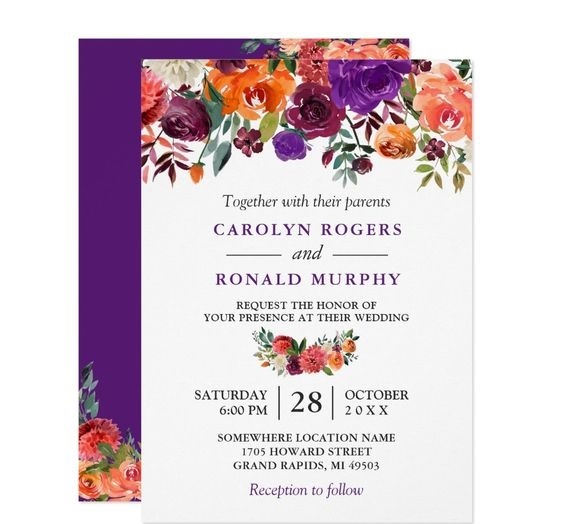 purple orange burgundy invitations for purple orange burgundy outdoor october wedding