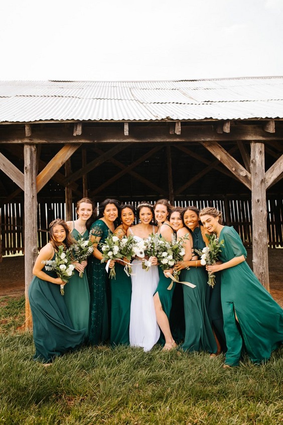 emerald green bridesmaid dresses for emerald green brown outdoor october wedding