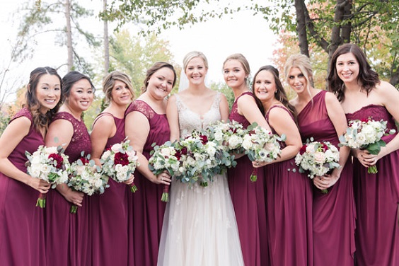 blush bridesmaid dresses and white bridal gown for blush white rustic elegant wedding