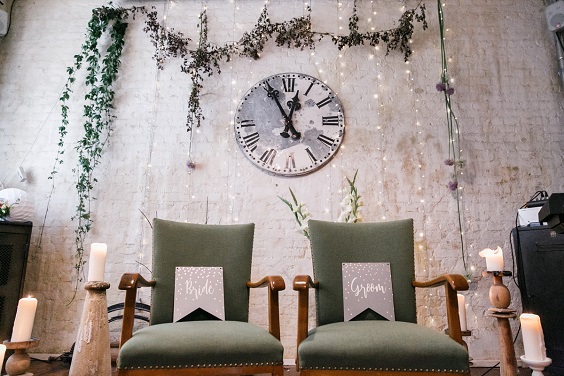sage green chairs for bride and groom for white barn wedding colors white and sage green