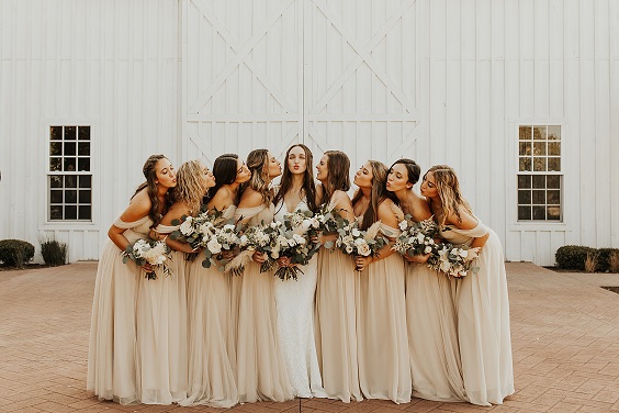 beige bridesmaid dresses for white barn wedding colors white and beige