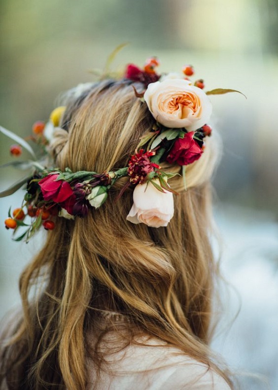 bridal floral crown for yellow orange outdoor winter wedding