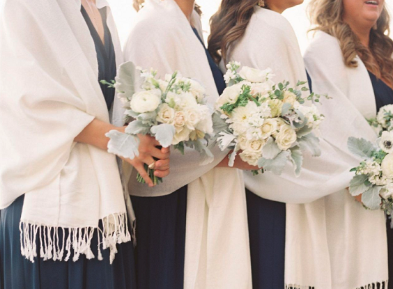 navy blue bridesmaid dresses and cream green bouquets for navy blue cream green outdoor winter wedding