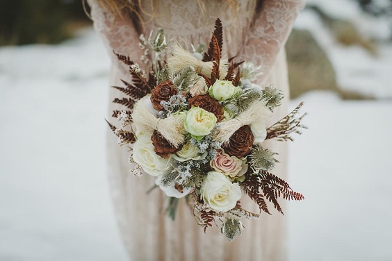 brown cream wedding bouquets for brown cream outdoor winter wedding