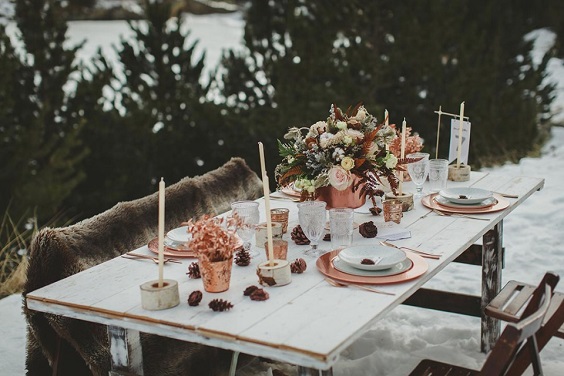 rose gold brown wedding table decorations for rose gold outdoor winter wedding