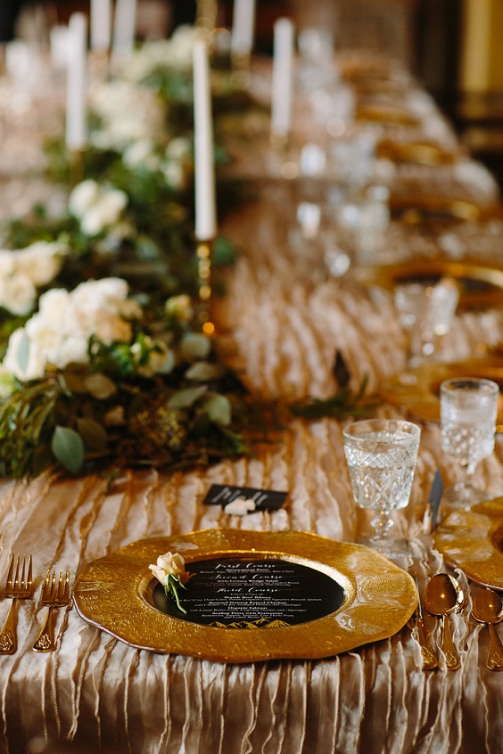 gold plate setting for gold outdoor winter wedding