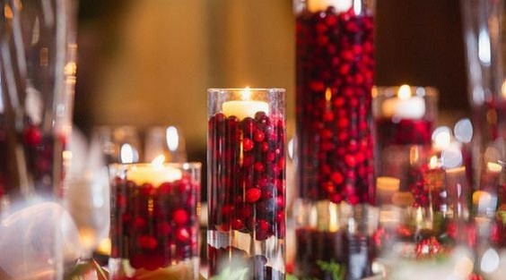 red cranberry wedding table decoration for winter wonderland wedding color red and navy