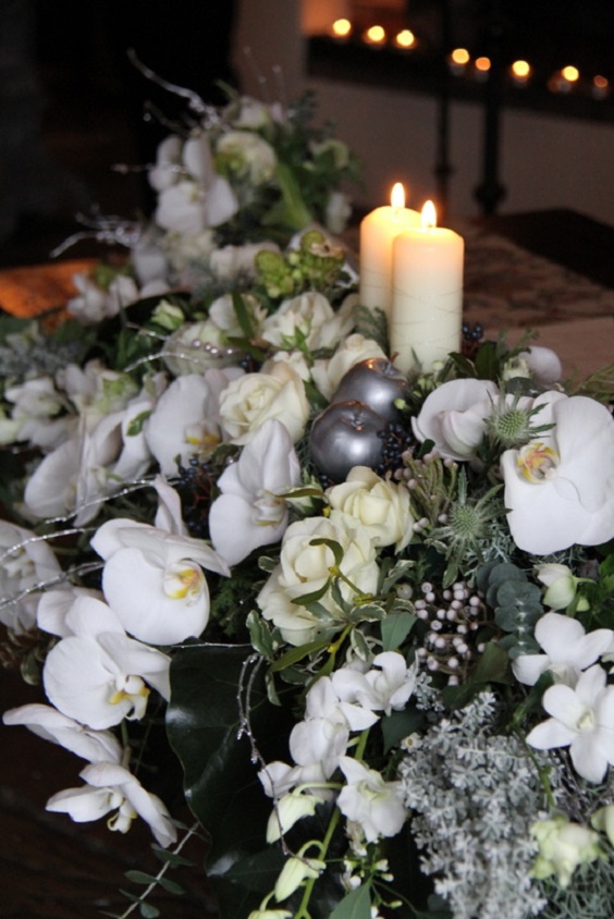 grey and white wedding tablescape for winter wonderland wedding color grey and silver