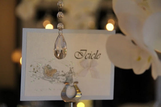 white and grey table number for winter wonderland wedding color grey and silver