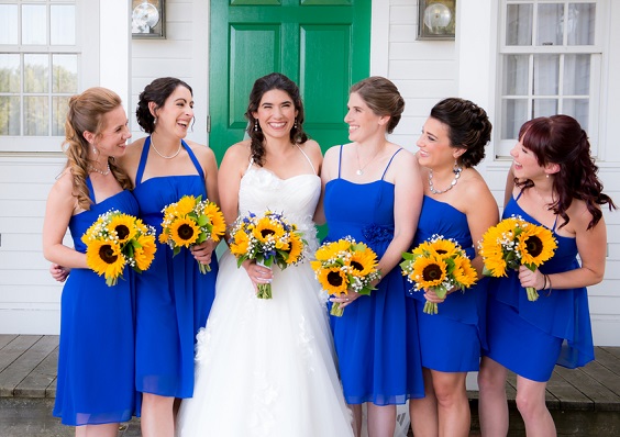 royal blue bridesmaid dresses yellow bouquets for royal blue yellow blue and yellow wedding