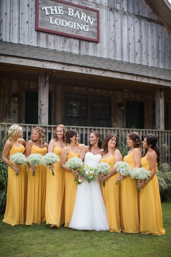 yellow bridesmaid dresses for rustic blue and yellow wedding