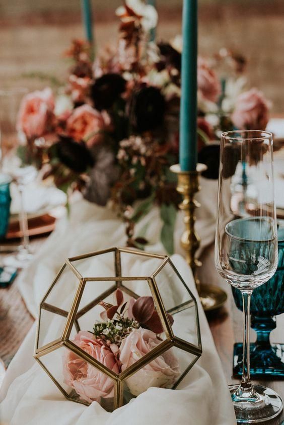dark teal and dusty rose wedding table setting for dark teal and dusty rose vintage rose wedding