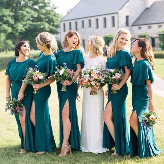 dark teal bridesmaid dresses with dusty rose bouquets for dark teal and dusty rose vintage rose wedding