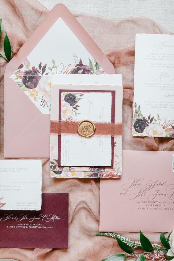 dusty rose and burgundy wedding invitation for dusty rose and burgundy vintage rose wedding