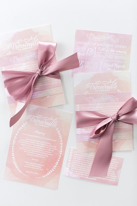 dusty rose wedding invitations with mauve ribbon for dusty rose and mauve vintage rose wedding
