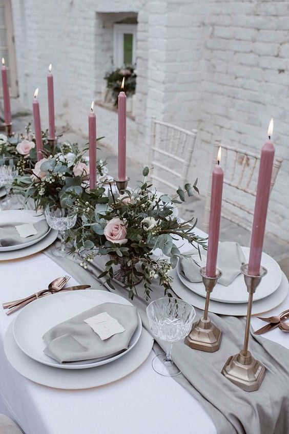 grey and dusty rose wedding table setting and centerpieces for grey and dusty rose vintage rose wedding