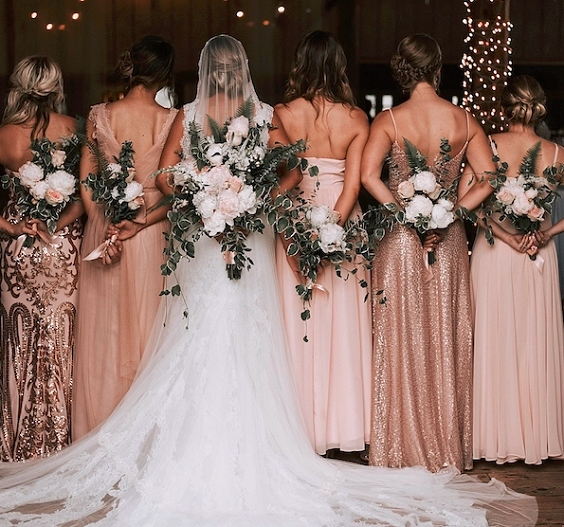 pink and gold wedding bridesmaid dresses