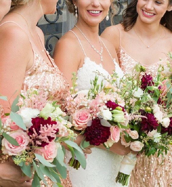 rose gold bridesmaid dresses burgundy pink green wedding bouquets for rose gold burgundy rose gold and burgundy wedding